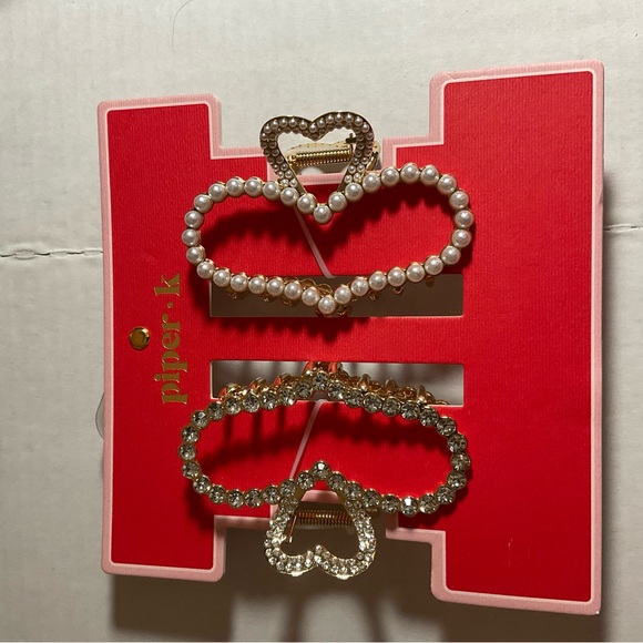 Piper Accessories - Piper K Pearl and Rhinestone Heart Hair Clips 3/35